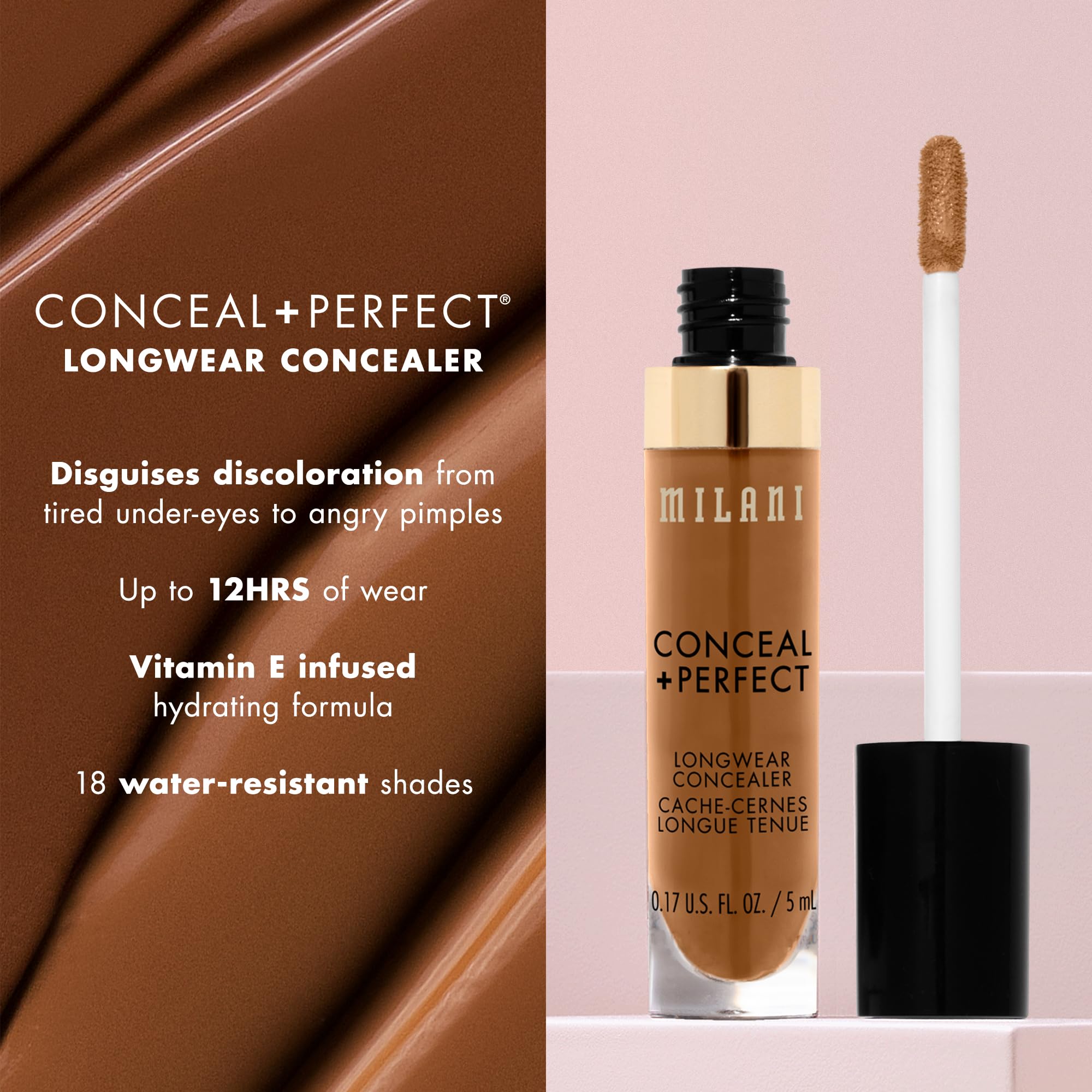 Milani Conceal + Perfect Longwear Concealer Full Coverage Infused with Hyaluronic Acid & Vitamin E, Cover Dark Circles, Blemishes & Skin Imperfections for Long-Lasting Wear - Pure Ivory - Image 3