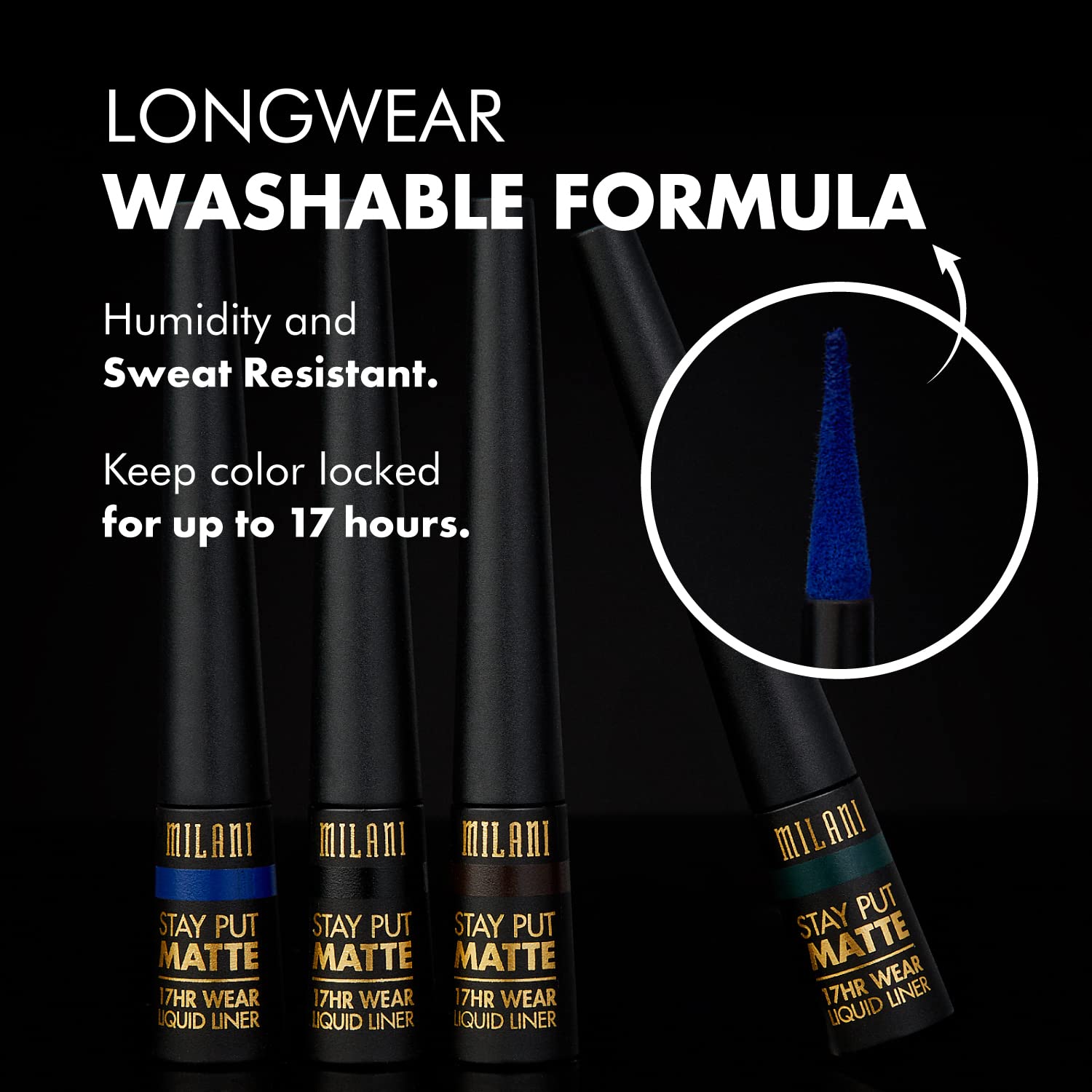 Milani Highly Rated Anti-Gravity Black Mascara with Castor Oil and Molded Hourglass Shaped Brush & Milani Stay Put Matte Liquid Eyeliner Black - Image 3
